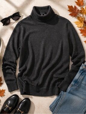 Alfred Sung Dark Gray Turtleneck Sweater | Classic Minimal Cozy Knit | Size XL